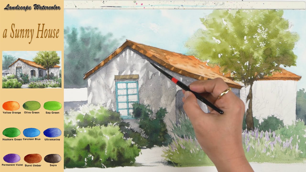 watercolor painting village house by namil art