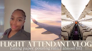 FLIGHT ATTENDANT VLOG | Eating paper, pouring rain, I almost fell | VLOG 12