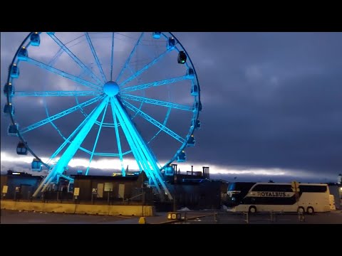 Passeio a pé em Helsinque, Finlândia - terminal marítimo de Katajanokka - estação ferroviária [FHD] +1 °C