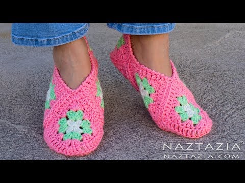 HOW to CROCHET GRANNY SQUARE SLIPPERS - DIY Tutorial Soft Shoes Booties Bedroom Slipper for Adults