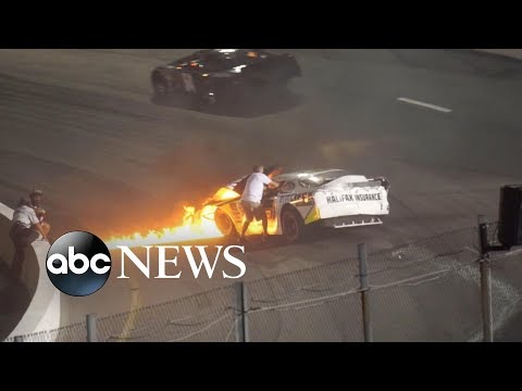 NASCAR driver's dad rescues him from fiery wreck