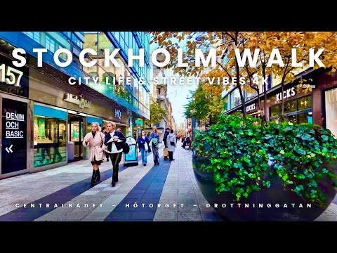 Stockholm Walk 4K 🇸🇪 | Centralbadet, Hötorget & Drottninggatan – Cinematic Autumn City Ambience