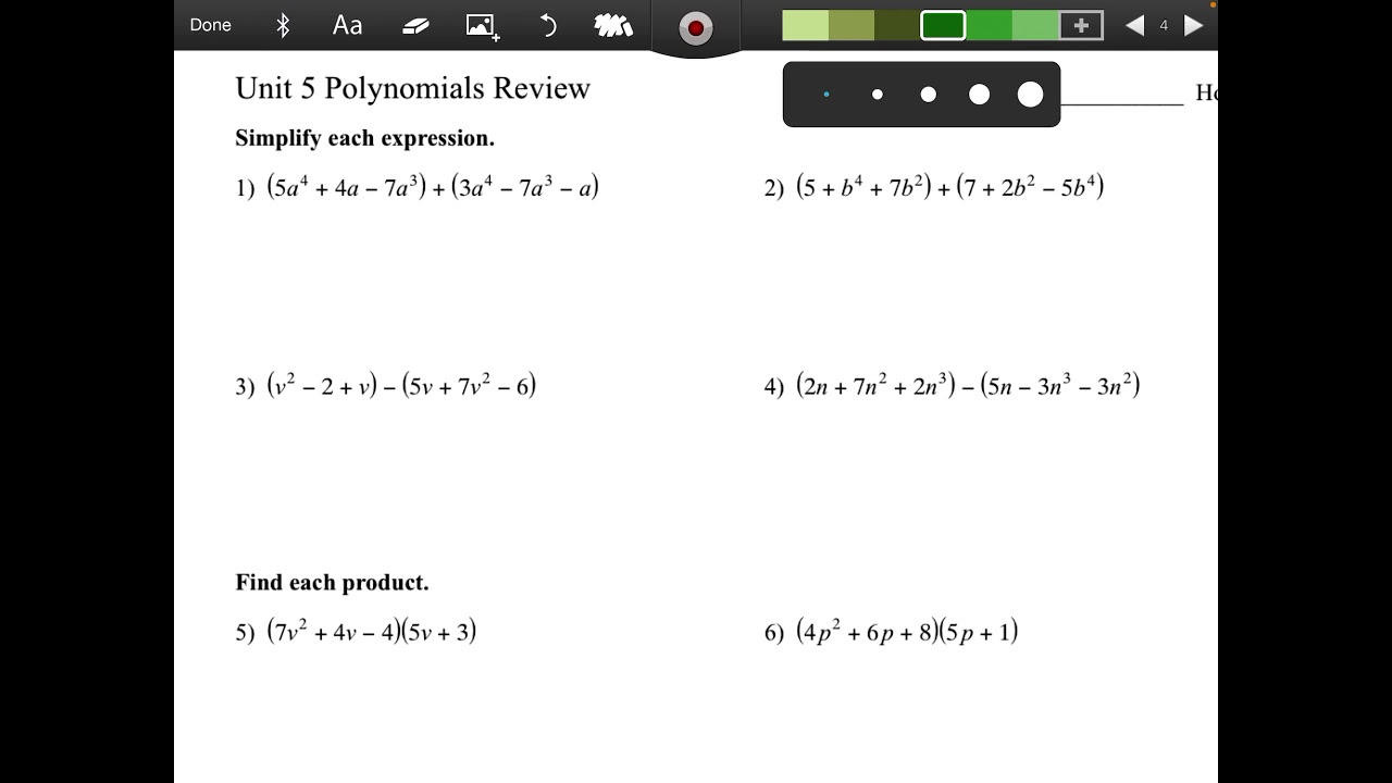Algebra 2-Unit 5 Polynomials Review