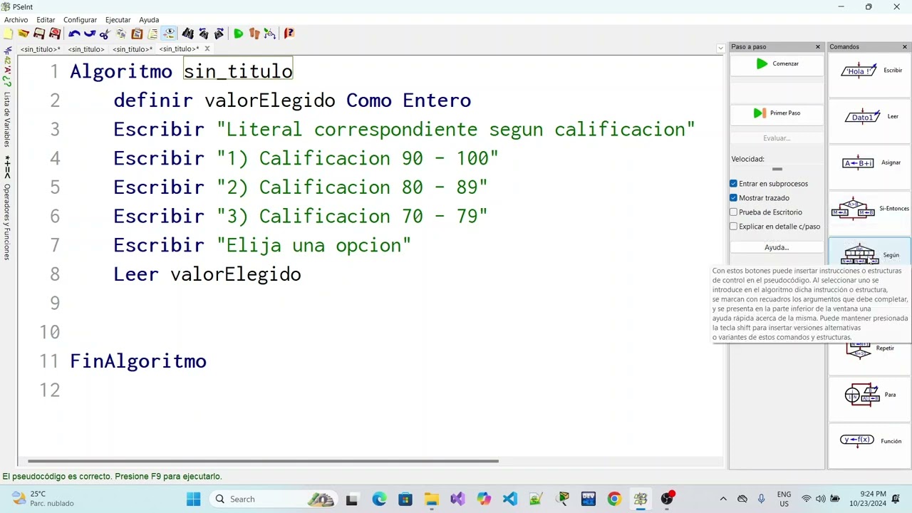 5 PSeInt Comando Segun