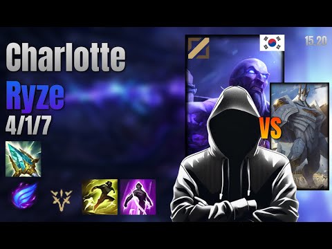 Charlotte Mid Ryze vs Galio lol KR solo rank Full Game 15.20 | charlotte 라이즈 vs 갈리오