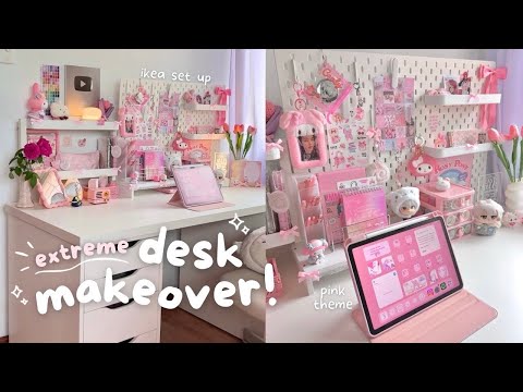 🎀 aesthetic desk makeover 2025 🛒 ikea shopping haul, extreme transformation, pink pegboard setup 🌸