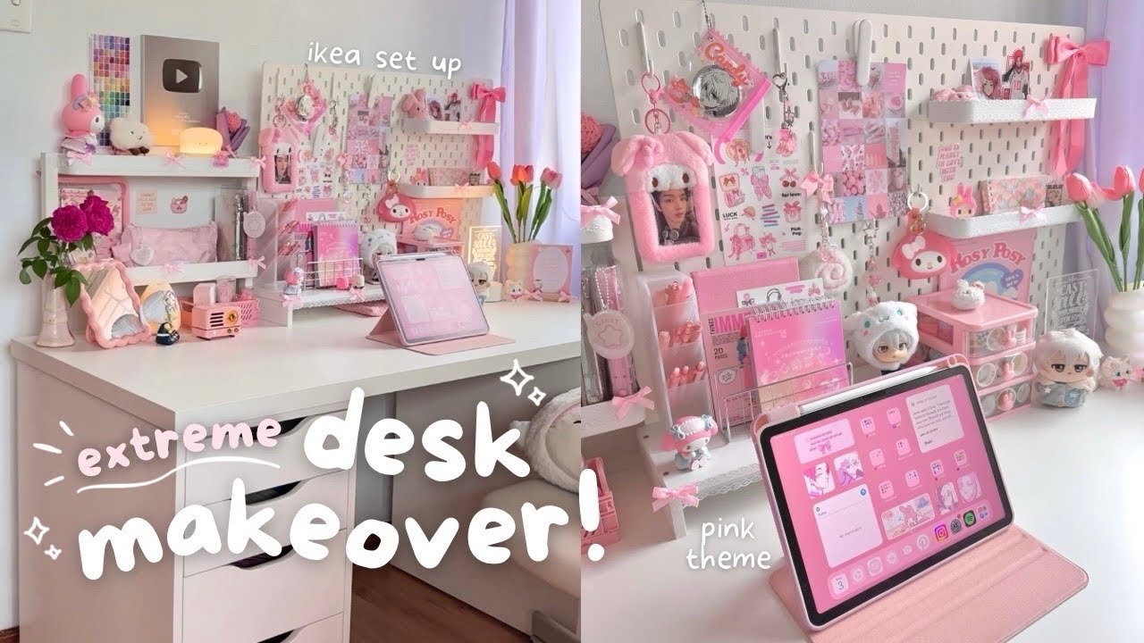 🎀 aesthetic desk makeover 2025 🛒 ikea shopping haul, extreme transformation, pink pegboard setup 🌸