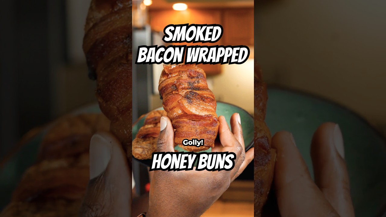 Get your neck ready! Bacon Wrapped Smoked Honey Buns! #foodreview #snacks #recipe