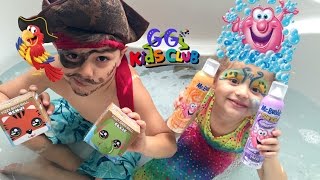 Baby Gia Mermaid and Pirate Gavin open a BIG SUDPRIZE Fizzy Bath Ball and have FUN with Mr. Bubbles