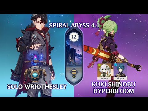 Solo C1 Wriothesley & Trio Kuki Shinobu Hyperbloom | Spiral Abyss 4.1 Floor 12 (9 Stars)