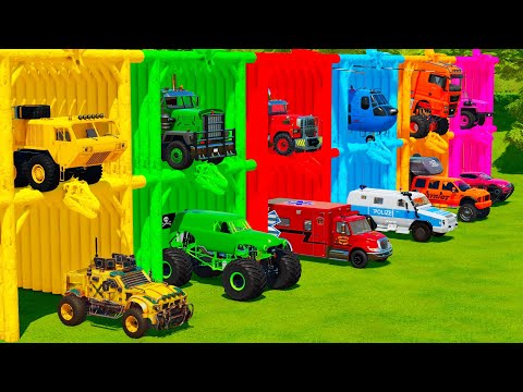 TRANSPORTING OFFROAD CARS, MONSTER TRUCKS & EMERGENCY VEHICLES WITH TRUCKS! Farming Simulator 22