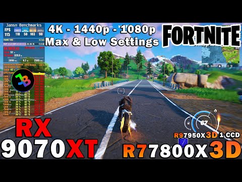 Fortnite | RX 9070 XT | Sim. R7 7800X3D | 4K - 1440p - 1080p | Epic & Low Settings | DX12