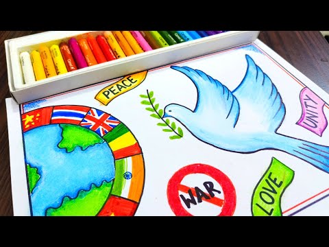Peace Day drawing | Peace poster using oil pastels step by step | How to draw Peace day