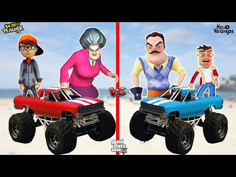 CANAVAR ARABA KAPIŞMASI 😬 GTA 5 Scary Teacher VS Hello Neighbor