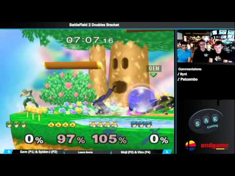 BF 2 Melee Doubles Losers Semis Gem (Marth) & SpiderJ (Sheik) vs Ninji (Fox) vs Vitro (Marth)