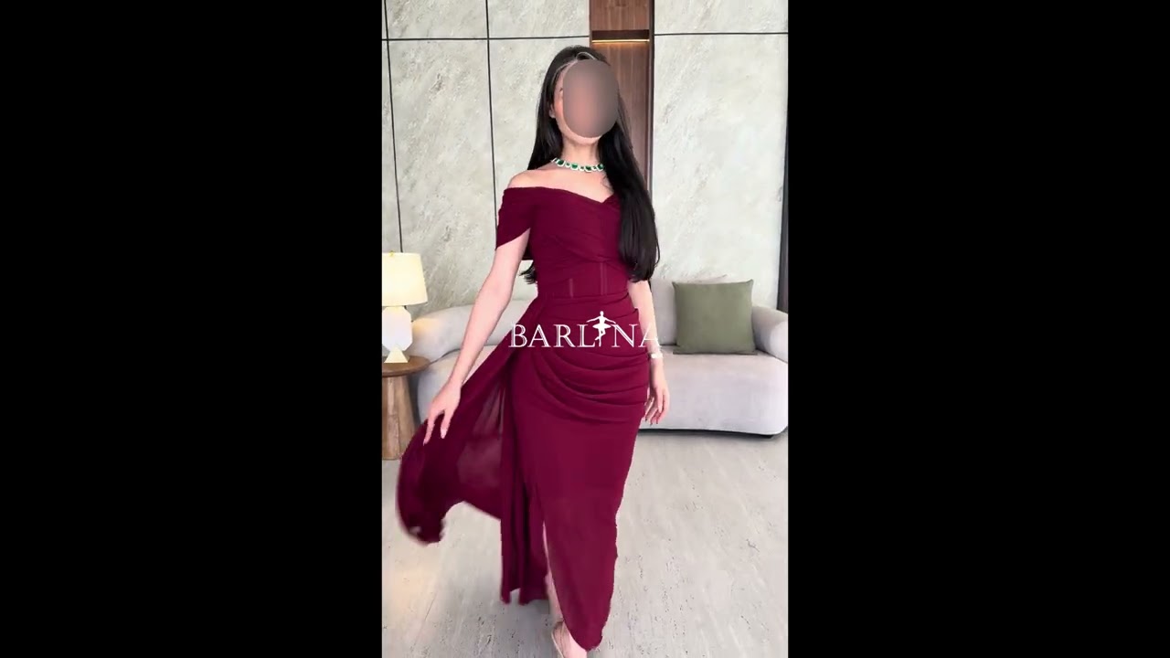 Burgundy off-the-shoulder georgette dress - XXL