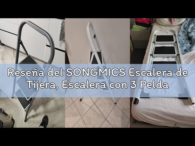 Vídeo relacionado con SONGMICS Escalera de Tijera, Escalera con 4 Peldaños, Peldaño Plegable, Bloqueo de Seguridad, Fácil de Guardar, Carga hasta 150 kg, Blanco GSL004WZ01