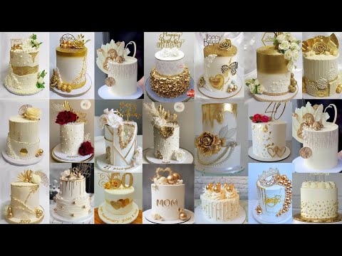 White Cake Design/White and gold cake design/Anniversary cake design/Cake Decorating/Birthday Cake