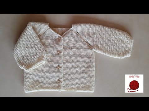 Knitting a baby jacket with a V-neck, step by step, for other sizes see info box