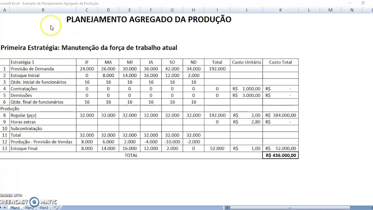 Exemplo de Planejamento Agregado da Produção