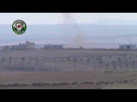 استهداف وتدمير دبابة تي 62 بصاروخ كونكورس في قرية الغاصبية في ريف حمص من قبل لواء أسود الإسلام