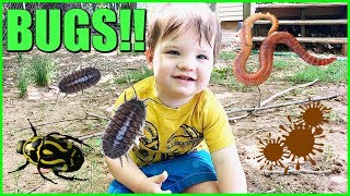 Kid Playing Outside In The Mud Making Mud Pies and Playing with Bugs