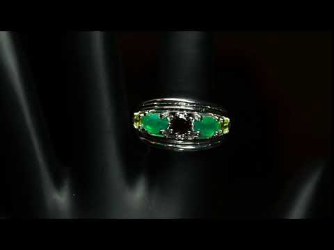 Серебряное кольцо с натуральными Раухтопазом Авантюрином Перидотом и Cz 16р видео