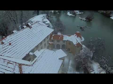 Slovenia, beautiful castle, Grad Otočec, drone video, Cinematic drone footage
