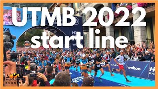 UTMB 2022 start line - athlete intros, then every runner starting the race from Chamonix, France