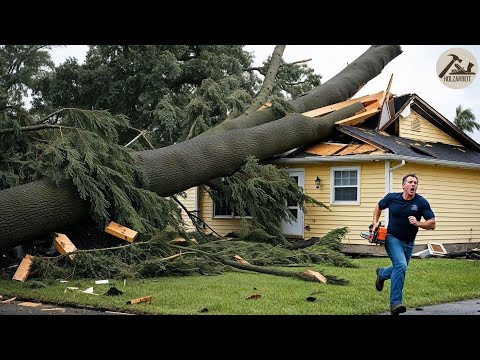 Gefährliche Idioten beim Bäumefälle Fehlgeschick mit Kettensäge | Baum fällt auf Häuser