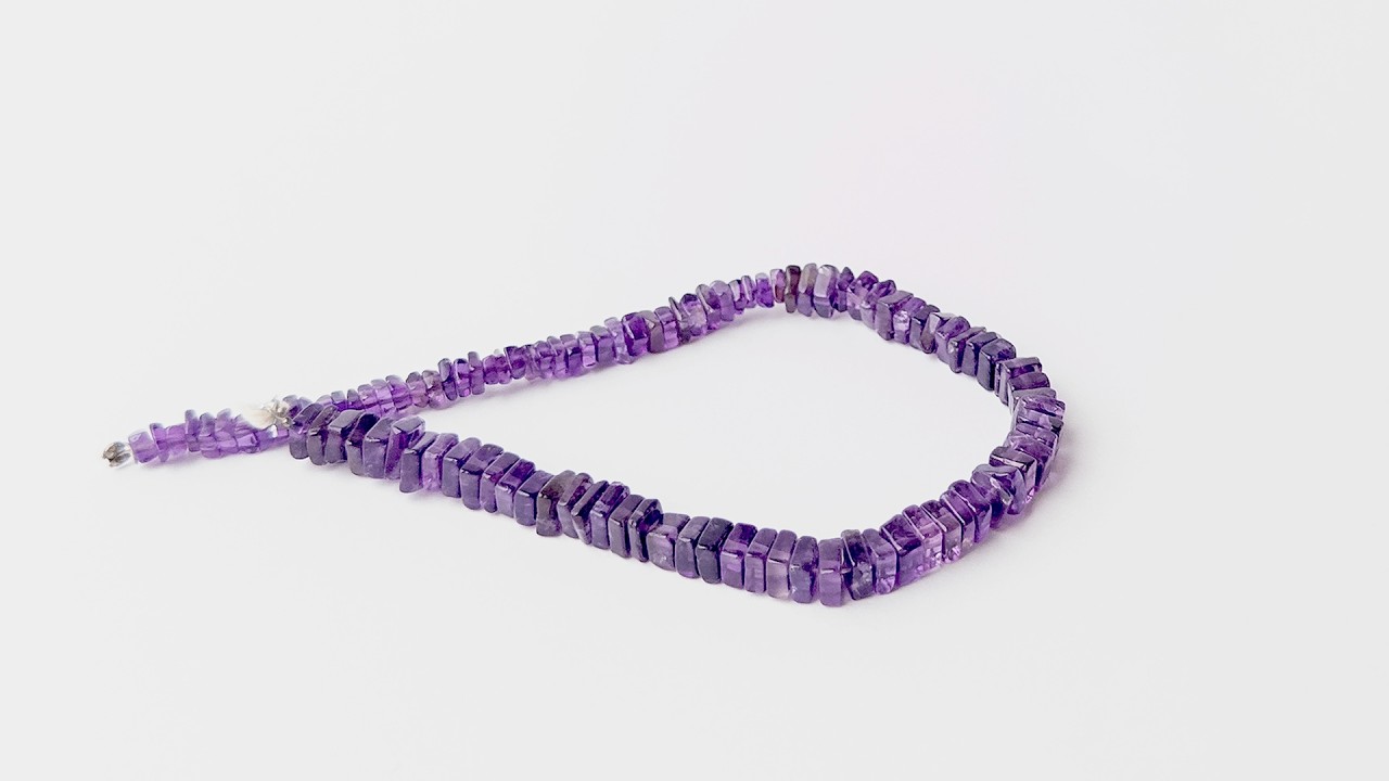 Amethyst | Smooth Square Heishi | 4-5.5mm Bead Size | 20cm Strand Length video
