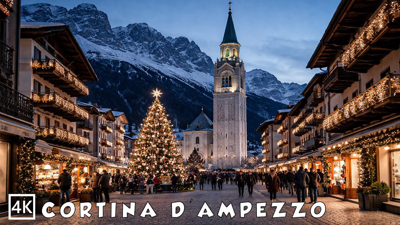 Cortina d’Ampezzo at Christmas🎄Evening Walk Through the Dolomites 4K🎄✨