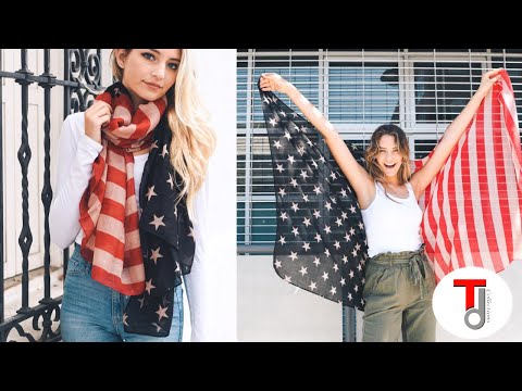 USA Flag Scarfs, Vintage American Flag Scarf, Unisex Fashion Patriotic Stars