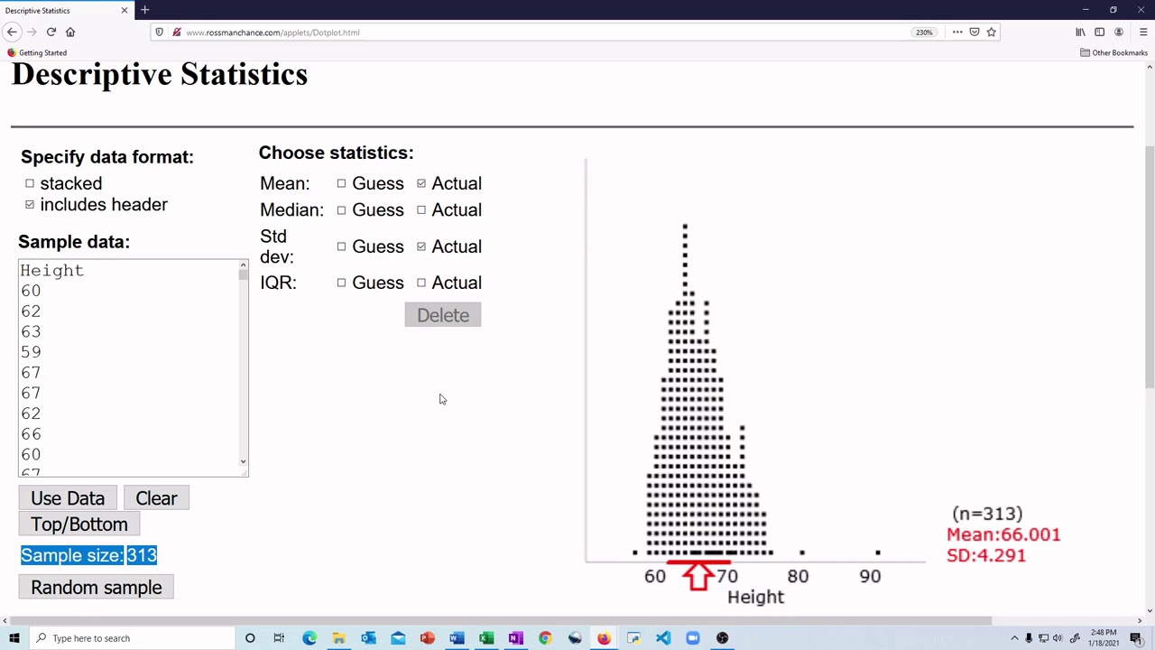 MAT 118 - Applets - Descriptive Statistics