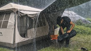 CRAZIEST SCARY STORM ⛈️ CAMPING IN HEAVY RAIN | Relaxing heavy rain in the forest