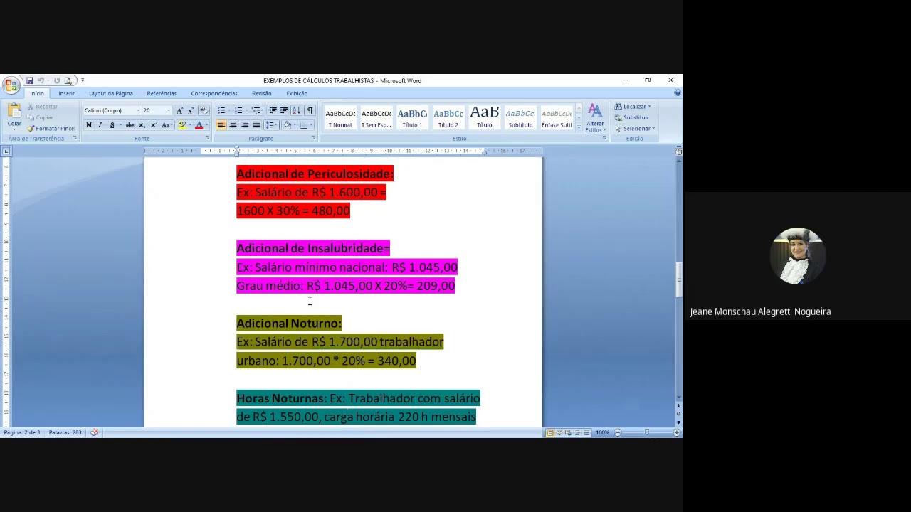 Exemplos de Cálculos Trabalhistas