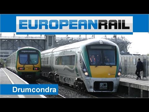 Irish Rail Class 29000 Commuter & Class 22000 Intercity Railcar Trains cross at Drumcondra Station