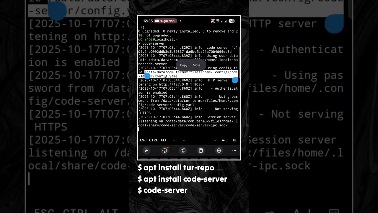 VS CODE In Termux 🔥🔥🔥 #termux #shorts