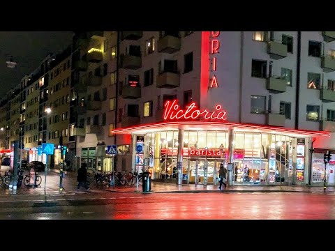 Stockholm Walks: Götgatan to Katarina. Friday evening in Stockholm, natural sound, 4k