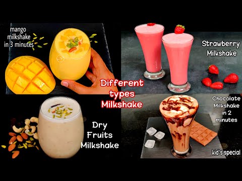 4 Easy Milkshake Recipe/ Quick & Tasty perfect homemade milkshake/ how to make different milkshake