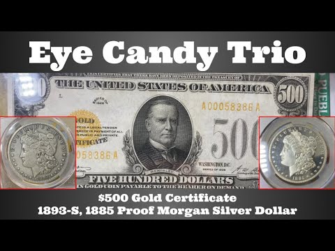 Eye Candy Trio – 500-Dollar-Goldzertifikat von 1928, Morgan-Dollar von 1893-S, Morgan-Dollar-Came...