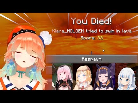 Shrimp Subs Ch. - Kiara falls in lava, dies then drowns herself【Hololive-EN Minecraft】【ALL POVs】