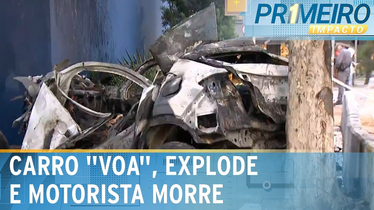 Carro “voa”, colide em agência bancária e motorista morre carbonizado | Primeiro Impacto (01/11/24)