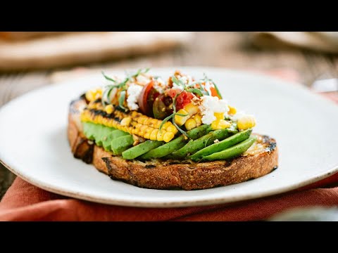 Avocado Toast with Grilled Corn, Tomato and Shoyu Balsamic Glaze