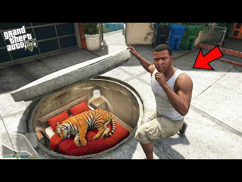 Franklin Finds A Sleeping Tiger In His Secret Base in GTA 5 !