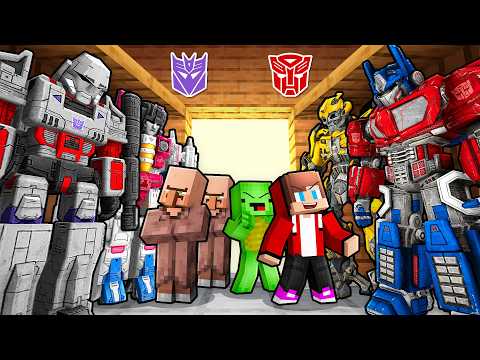 JJ and Mikey vs Villagers: TRANSFORMERS SHAPESHIFT BATTLE in Minecraft - Maizen