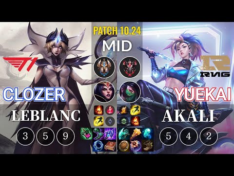 T1 Clozer LeBlanc vs RNG yuekai Akali Mid - KR Patch 10.24
