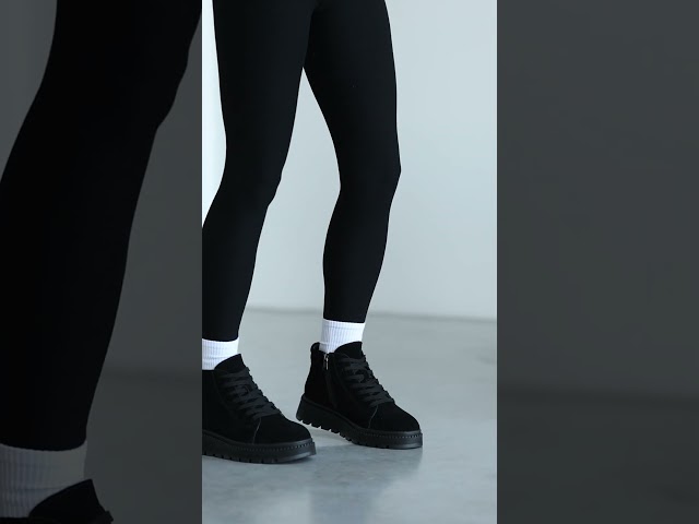 Чоботи жіночі шкіряні байка хутро 592641 Чорний Кросівки жіночі замш на хутрі 593171 Чорні