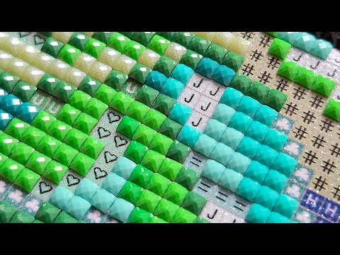 New Start! 💚💙 ASMR Diamond Painting Art - No Talking - Real Speed - Relaxing & Satisfying - Satura