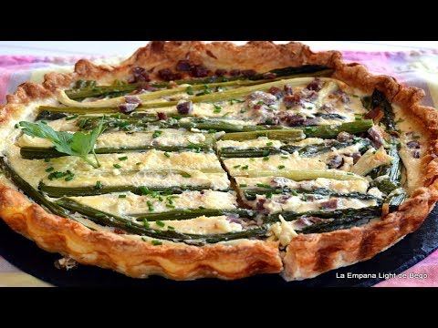 Hojaldre Salado ó Quiché de Espárragos, Ajos Tiernos y Jamón